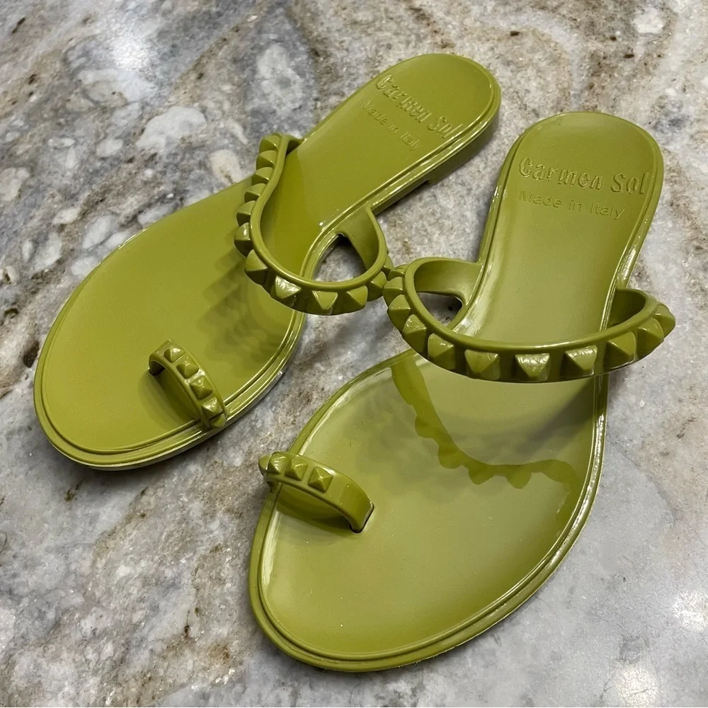 CARMEN SOL maria jelly flat sandal in olive green EU 35